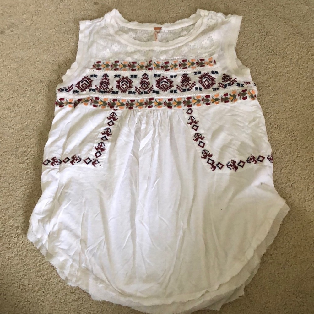 Embroidered Top with Linen Neckline Detail